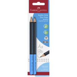 Faber-Castell Jumbo Grip Two Tone HB grafitblyanter, 2 stk. med ergonomisk trekantet form og Soft-Grip-zone i blå