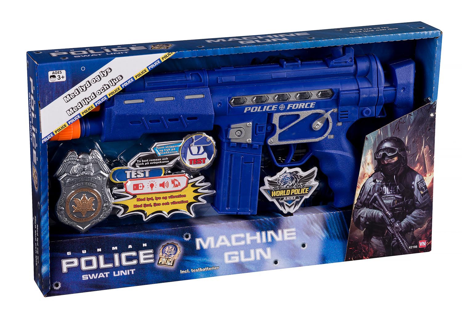 POLICE MACHINEGUN MED LYD OG LYS 42198