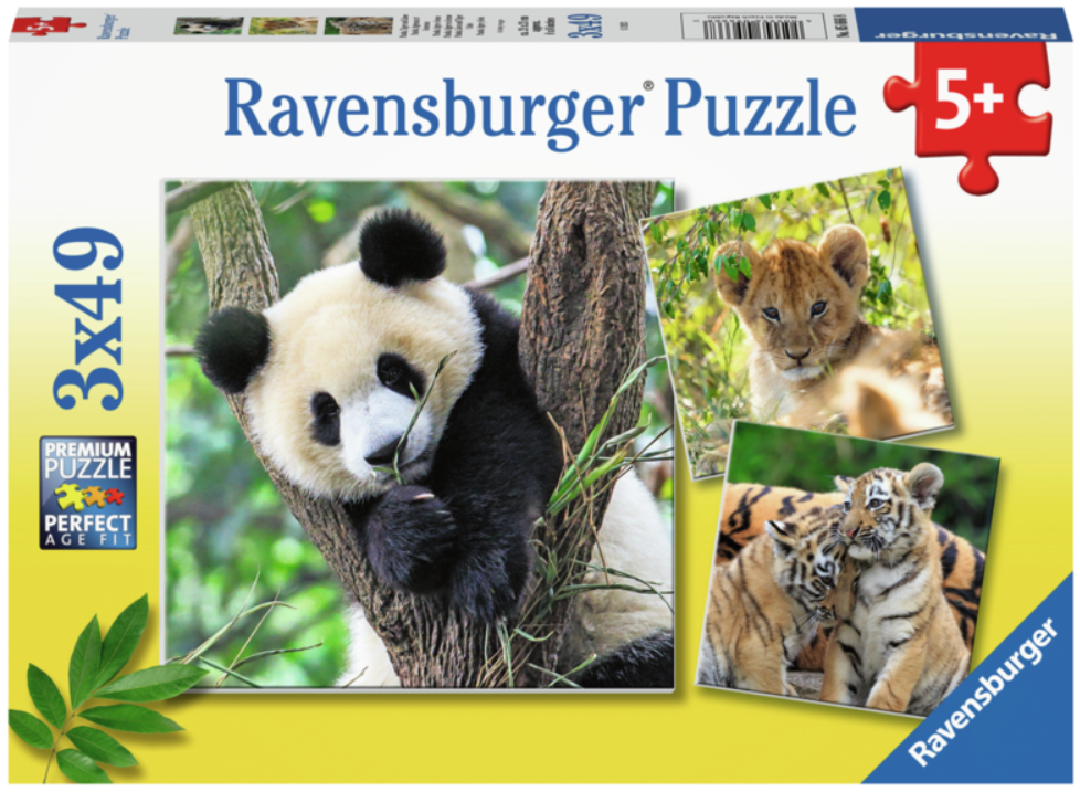 PUSLESPIL 3X49 BRIK PANDA, LØVE, TIGER
