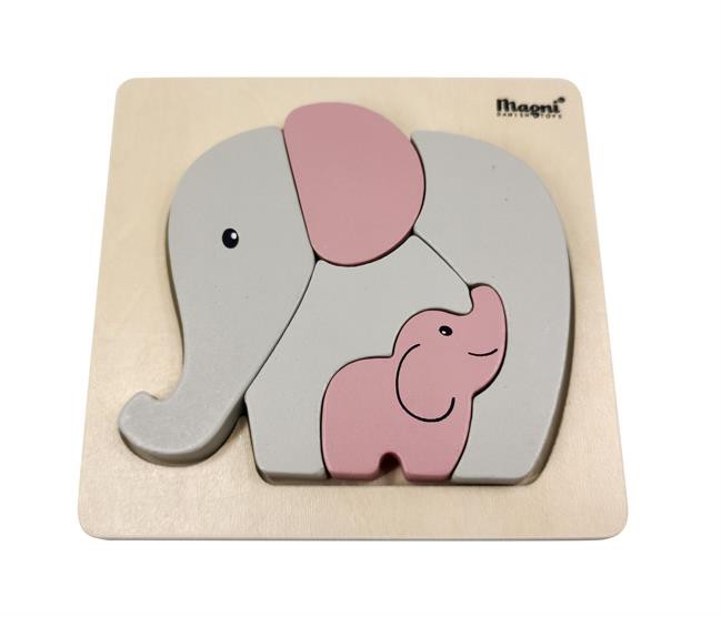 ELEFANT PUSLESPIL I TRÆ PINK