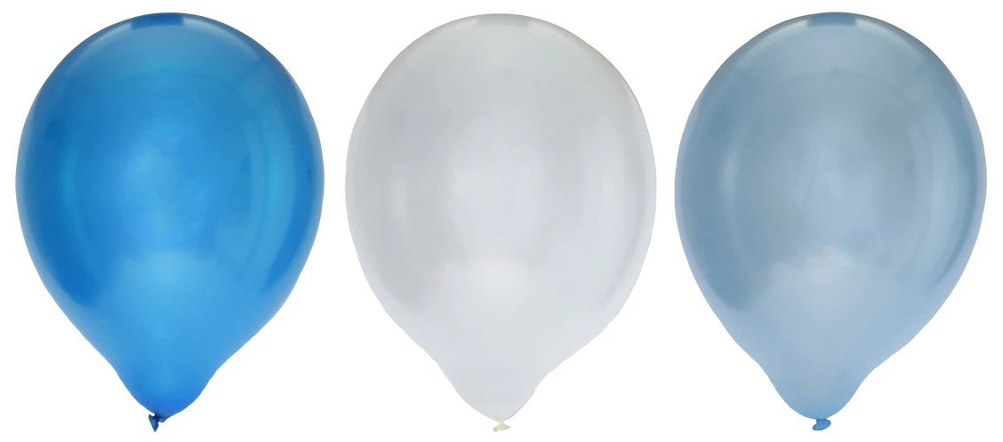 BALLON BLÅ/HVID METALIC MIX 8 STK