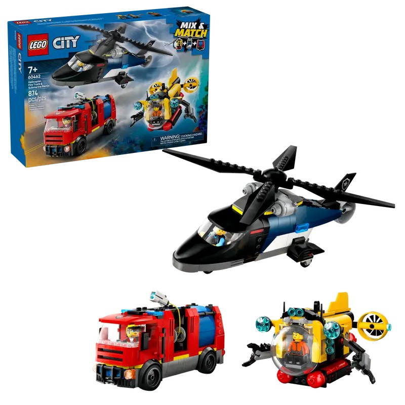 60462 Remix Helikopter, brandbil og ubåd