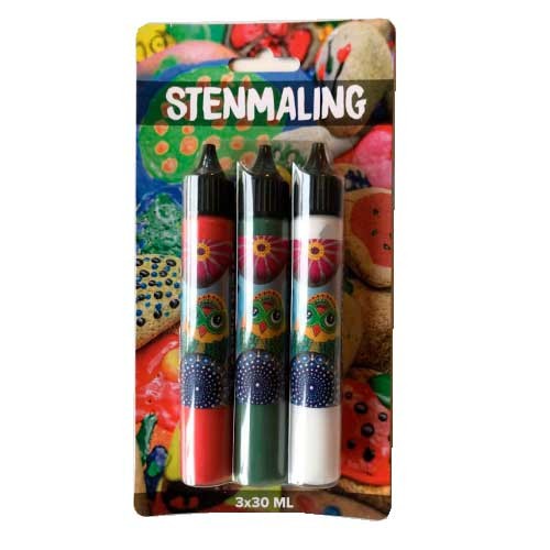 STENMALING RØD, GRØN, HVID 3x30 ML