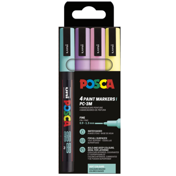 POSCA PC-3M Soft Color – Sæt med 4 Farvemarkere 401657