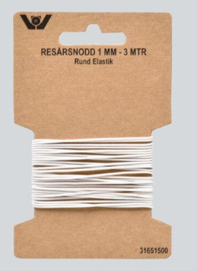 Elastik rund 1mm 3mtr SB hvid