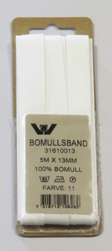 Bomuldsbånd hvid 5m X 13 mm
