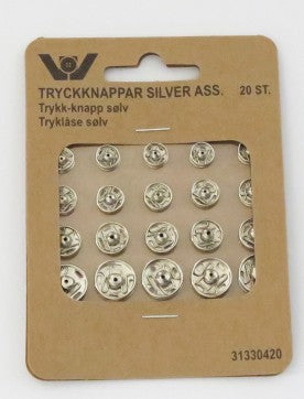 TRYKLÅSE SØLV 6,7,9,11 MM (20STK)