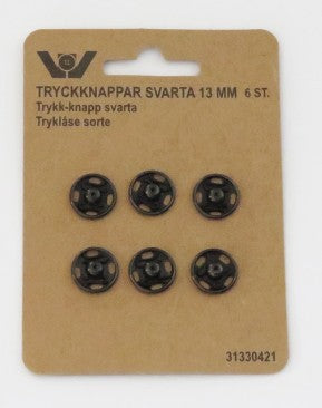 TRYKLÅSE SORT 13 MM 6 STK