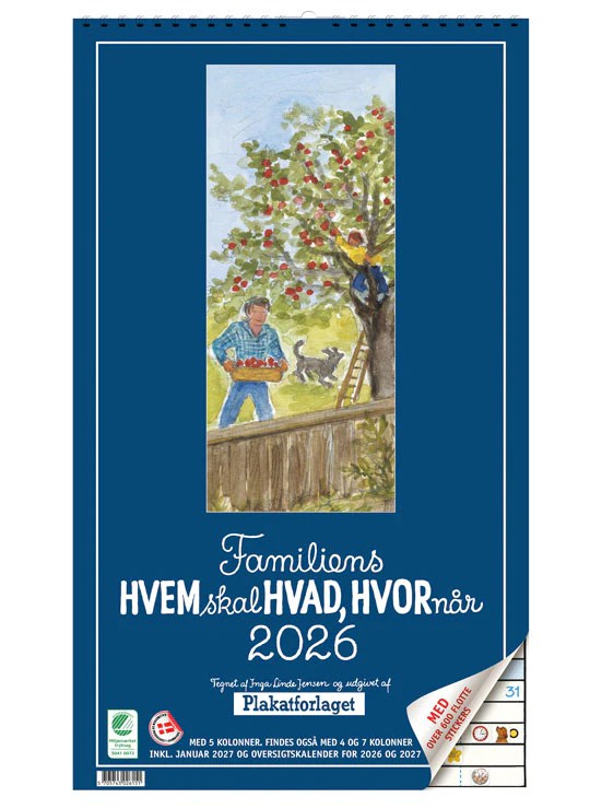 Familiekalender 2026 - 5 kolonner - hvem, hvad & hvornår