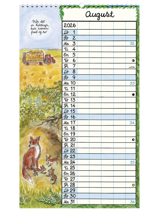 Familiekalender 2026 - 5 kolonner - hvem, hvad & hvornår