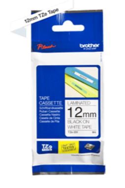 BROTHER TZe TAPE 12MMx8M SORT/HVID