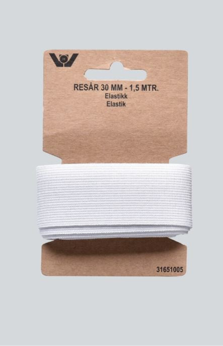 ELASTIK 30 MM 1,5 MTR HVID