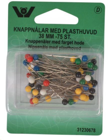 KNAPPENÅLE M PLASTHOVED 38MM 75 STK