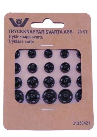 TRYKLÅSE SORT 20 STK ASS.