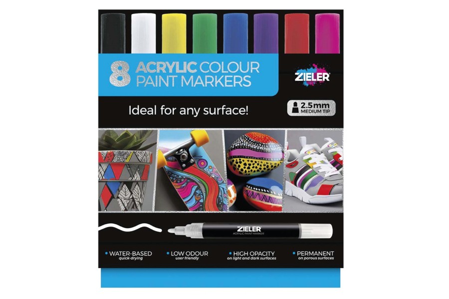 ZIELER 8 Akryl Paint Markers Primære farver