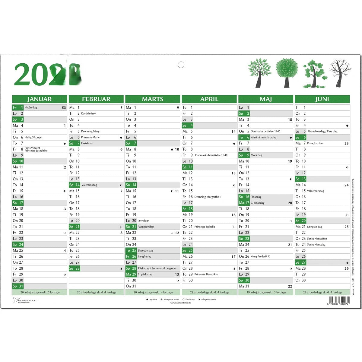 Kalender A3 Grøn 2026