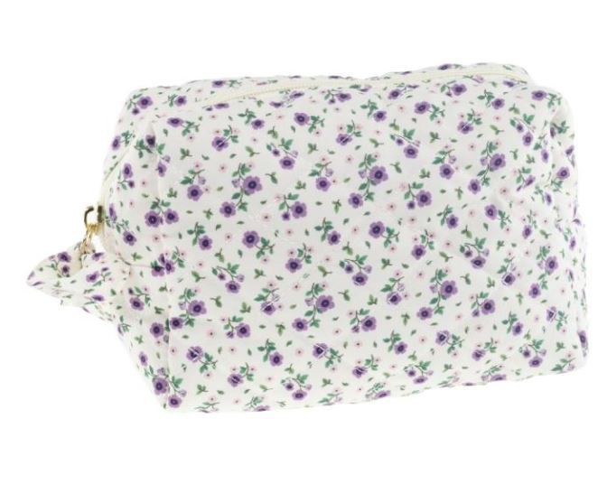 Toilettaske Hvid m/lilla blomster - Tinka Travel