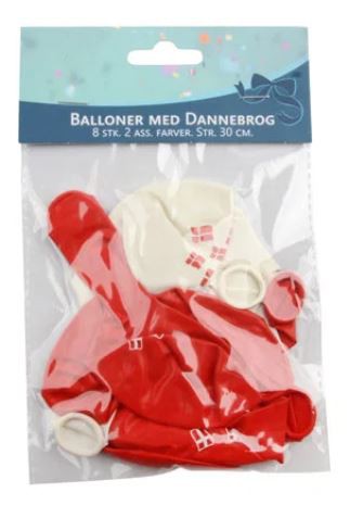 Balloner med Dannebrog 8 stk