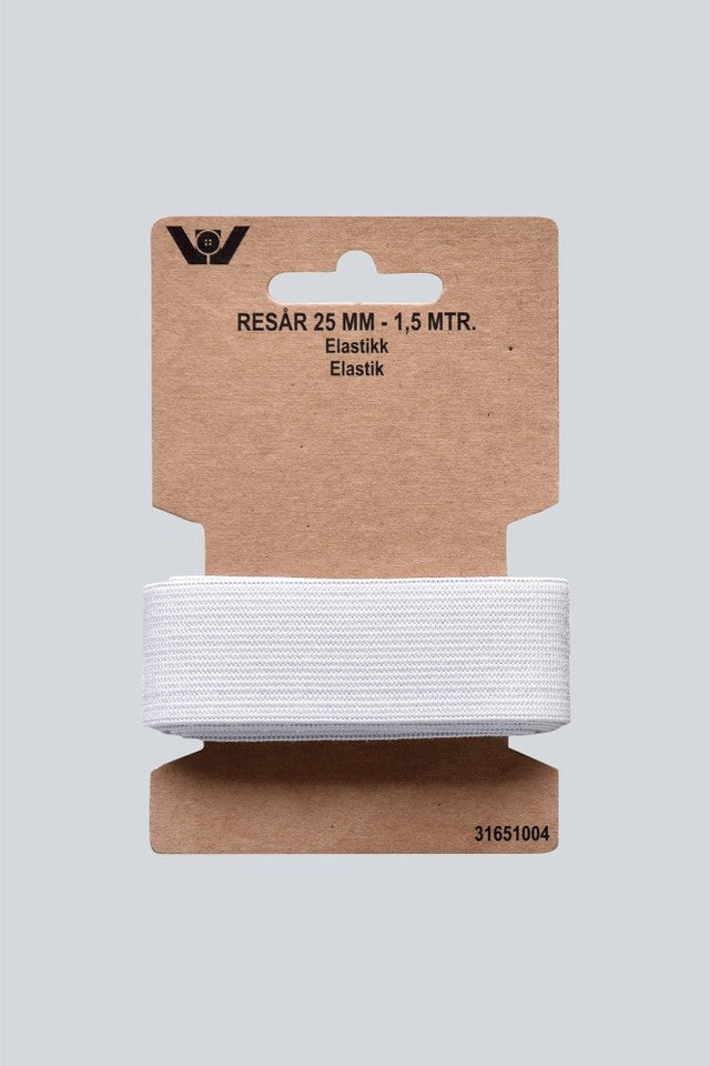 Elastik 25mm.1,5 mtr. sb hvid