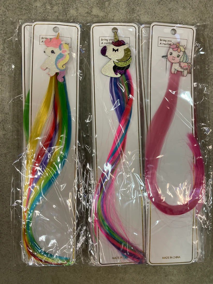 Kunstigt hår m/ unicorn spænde - ass