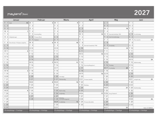 Mayland Vendbar Kontorkalender 2027 – A4 27268000