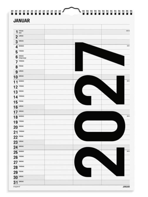 Mayland Familiekalender Black & White 2027 – 3 Kolonner 27066520