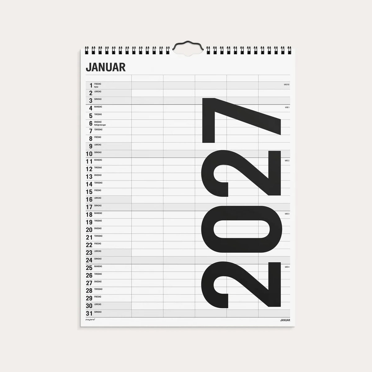 Familiekalender Black and white 5 kol. 2027