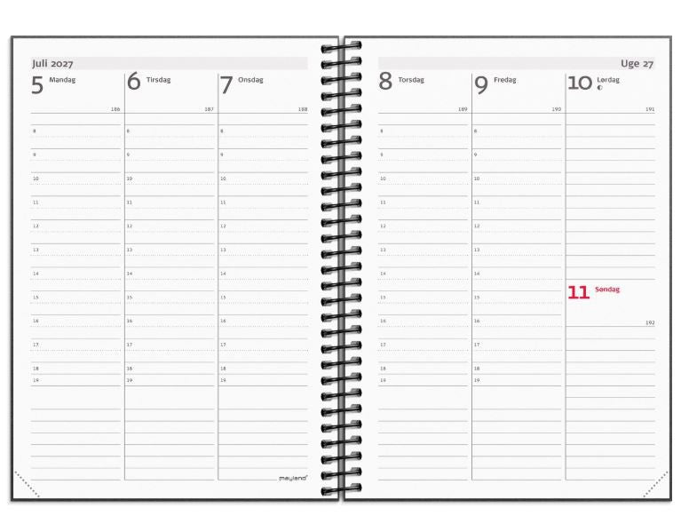 A6 ugekalender højformat matsort genbrugskarton 2027
