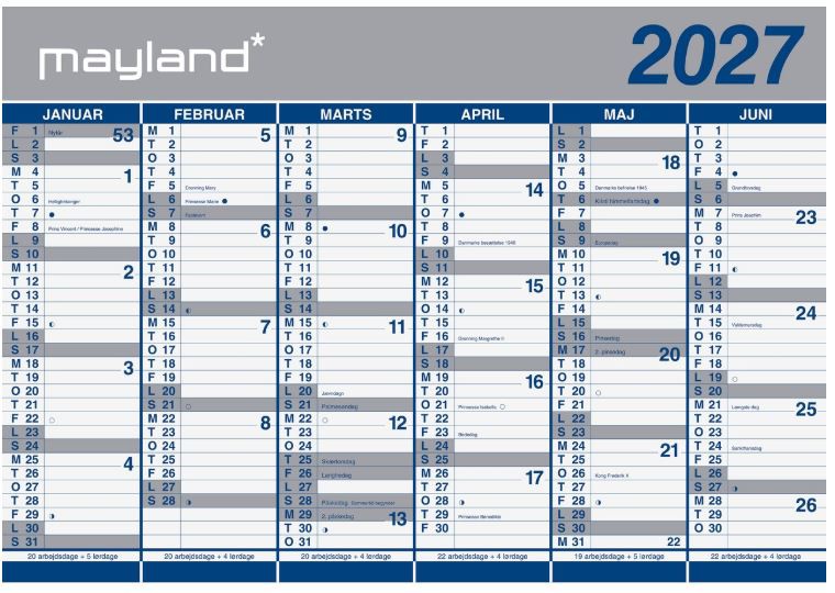 Kæmpekalender 2×6 mdr. papir 2027 (i paprør)