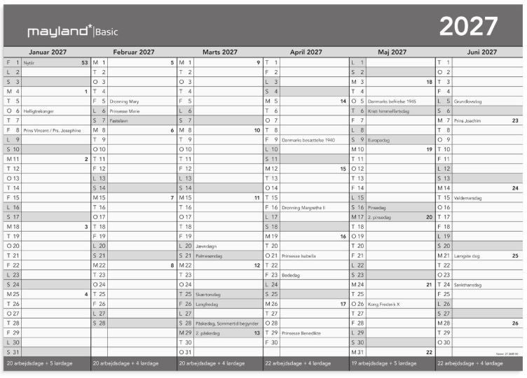 Basic kontorkalender A3 2027