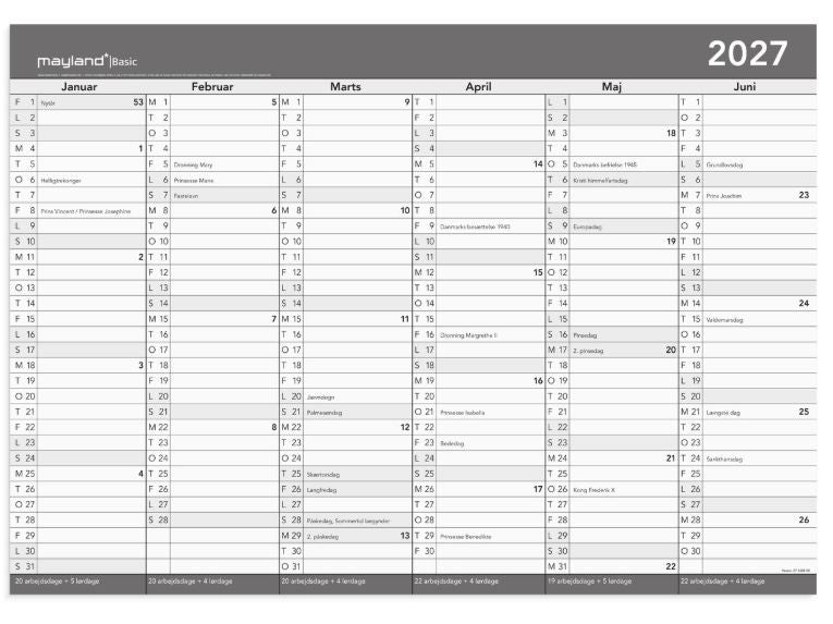 Basic kontorkalender m/whiteboard-funktion A2 2027