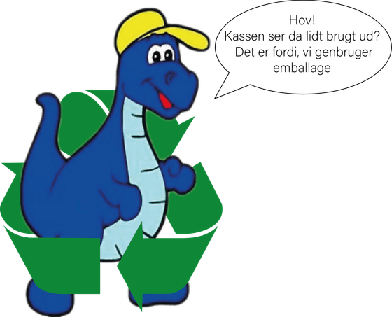 Vi genbruger emballage, så kassen kan se lidt brugt ud